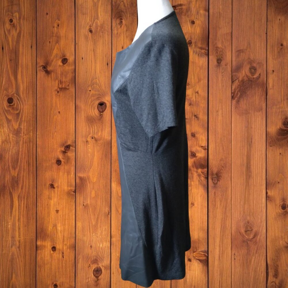 Michael Stars Women's Medium Gray Leather Front Mixed Media Short Sleeve Dress - Picture 6 of 7